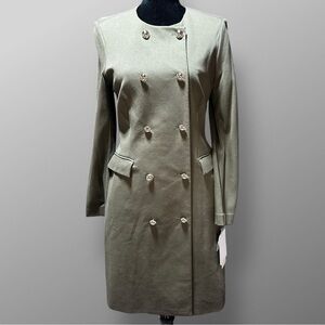 NWT Nanette Lepore Olive Night Green Double Breasted Gold Button Dress Sz 8